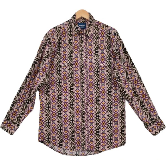 Wrangler Other - Vintage Wrangler Shirt Mens Purple Western Print Pearl Snap Cowboy Aztec Rodeo